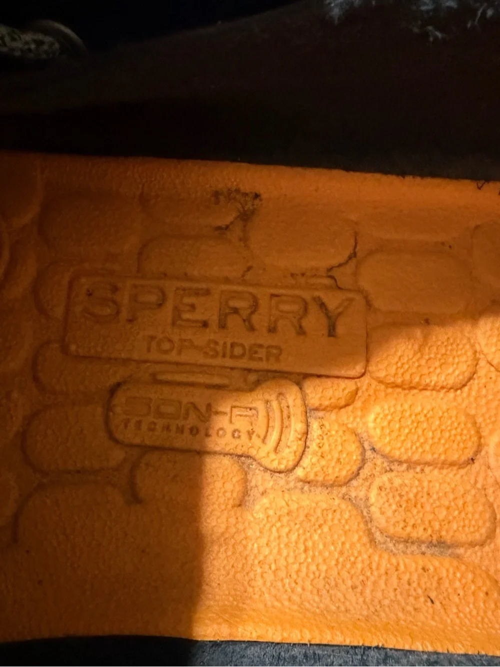 Sperry Navy Boat Shoes with Gray Braided Laces and Orange Insoles
